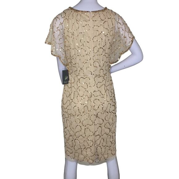 Adrianna Papell NWT Sequence Champagne Gold Sheath Dress Short Sle… - Picture 6 of 12